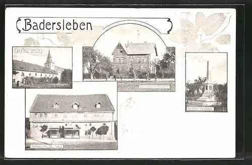 AK Badersleben, Rothkamms Gasthaus, Ackerbau-Schule, Kaiserliches Postamt