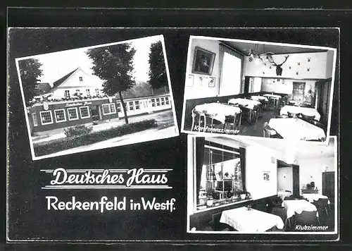 AK Reckenfeld, Hotel "Deutsches Haus" mit Innenansichten
