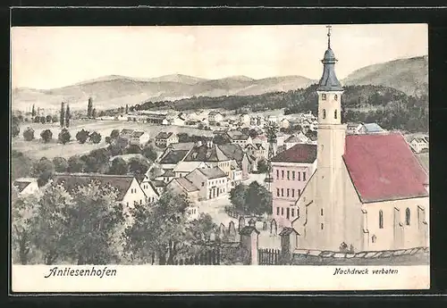 AK Antiesenhofen, Totalansicht mit Kirche