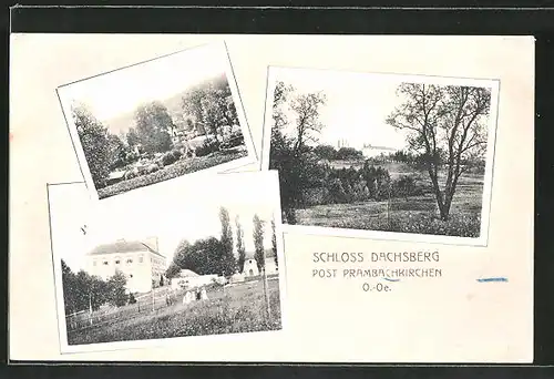 AK Prambachkirchen, Blick zum Schloss Dachsberg, Ortsansicht