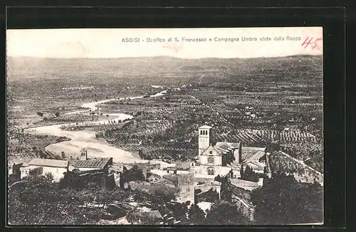 AK Assisi, Basilica di S. Francesco e Campagna Umbra viste dalla Rocca