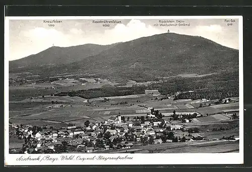 AK Arnbruck, Fliegeraufnahme der Ortschaft mit Waldschmidt-Denkmal