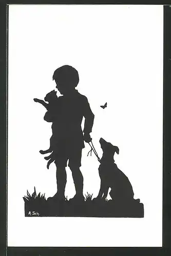 Künstler-AK Anna Schirmer: Kleiner Junge mit seinem Hund