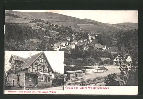 AK Unter-Waldmichelbach, Gasthaus zum Pfälzer Hof, Totalansicht aus der Vogelschau