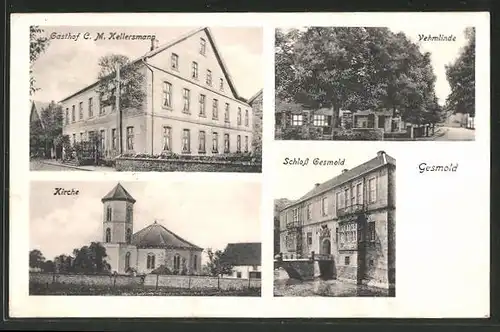 AK Gesmold, Gashof C. M. Kellersmann, Kirche, Schloss Gesmold