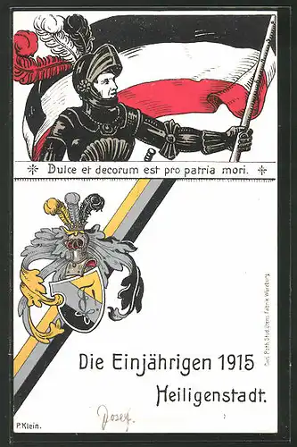 Künstler-AK Heiligenstadt, "Die Einjährigen 1915", Studentenwappen