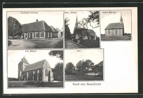 AK Brandlecht, Gasthaus Schmitz, Ref. Kirche, Gut, Kath. Kirche