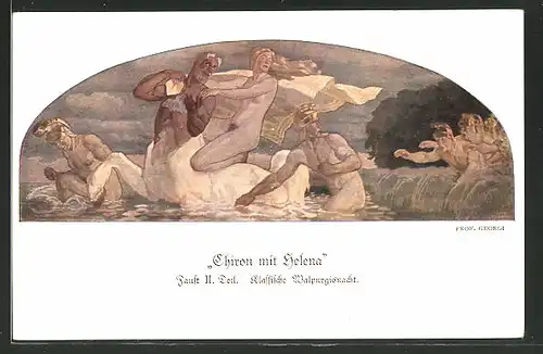 Künstler-AK sign. Prof. Georgi: Chiron mit Helena, Faust II. Teil