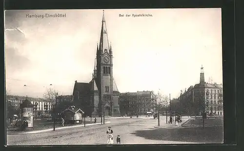 AK Hamburg-Eimsbüttel, Strassenansicht mit Apostelkirche