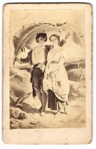Fotografie Gemälde junges Paar unter Plamenblatt