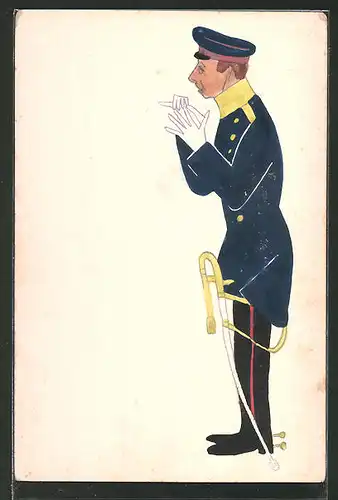 Künstler-AK Karikatur eines Offiziers der Armee, handgemalt
