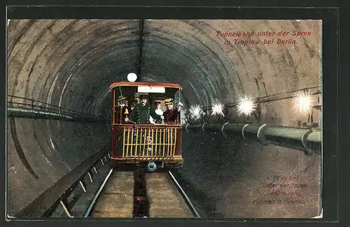 AK Berlin-Treptow, Tunnelbahn unter der Spree