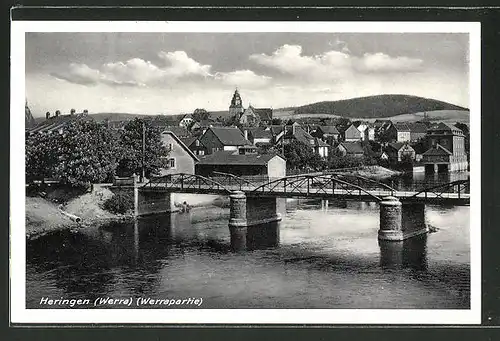AK Heringen, Ortsansicht mit Brücke über die Werra