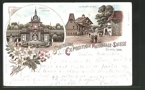 Lithographie Geneve, Ausstellung / Exposition Nationale-Suisse 1896, Pavillon Central