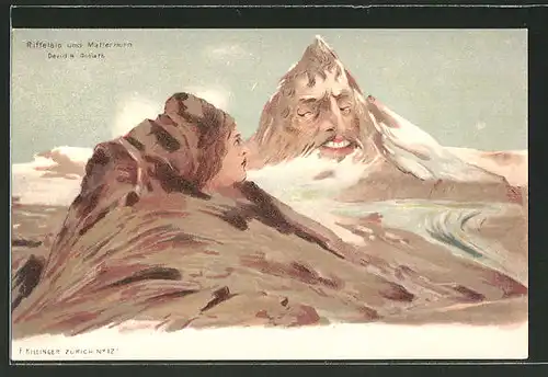 Künstler-AK Killinger Nr. 121: Riffelalp und Matterhorn, Berg mit Gesicht / Berggesichter