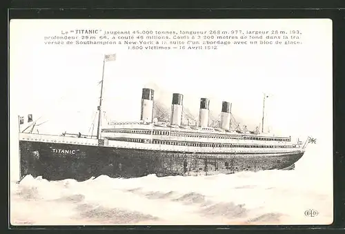 AK Passagierschiff "Titanic" auf See