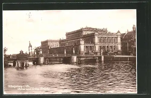 AK Königsberg, Flusspartie an der Grünen Brücke mit Blick auf die Börse
