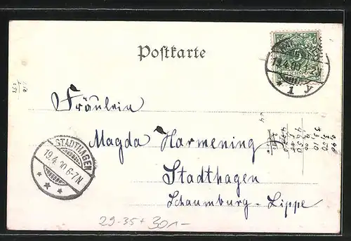 Passepartout-Lithographie Hannover, Kriegerdenkmal, Theater, Karmarschstrasse mit Strassenbahn in einem Kleeblatt