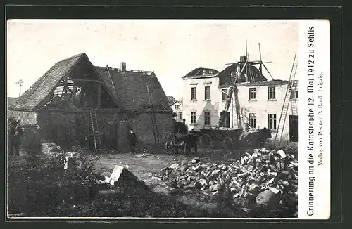 AK Sehlis, Unwetter-Katastrophe am 12.5.1912, zerstörtes Haus