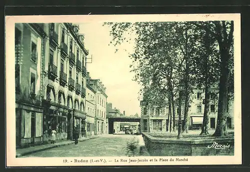AK Redon, La Rue Jean-Jaurés et la Place du Marché