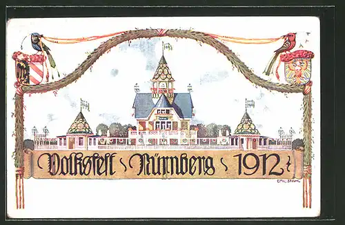 Lithographie Nürnberg, Blick auf das Volksfest 192, PP27C4301, Ganzsache Bayern