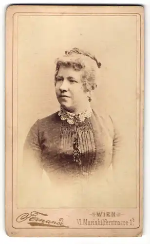 Fotografie Fernande, Wien, Portrait bürgerliche Dame mit zurückgebundenem Haar