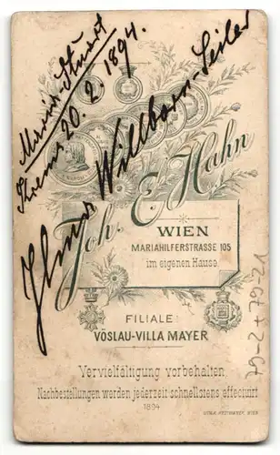 Fotografie Joh. E. Hahn, Wien, Portrait Schauspielerin Ilma Willborn Seiler als Maria Stuart, rückseitig Autograph