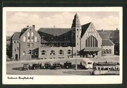 AK Stralsund, Strassenbahn am Hauptbahnhof