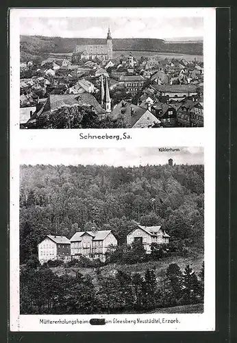 AK Schneeberg, Müttererholungsheim am Gleesberg und Ortsansicht