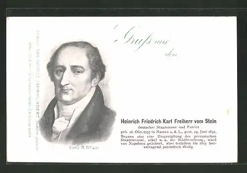 AK Serie: Das grosse Jahrhundert, Porträt von Heinrich Friedrich Karl Freiherr vom Stein