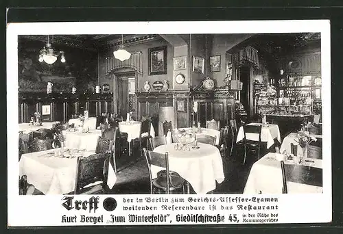 AK Berlin-Schöneberg, Restaurant Zum Winterfeldt, Gastraum, Gleditschstrasse 45