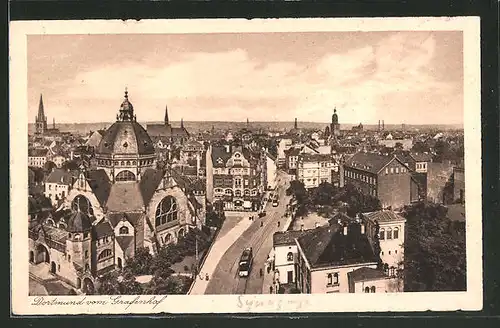 AK Dortmund, Blick vom Grafenhof aus mit Synagoge