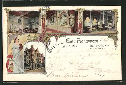 Lithographie Hannover, Cafe Hannovera, verschiedene Ansichten