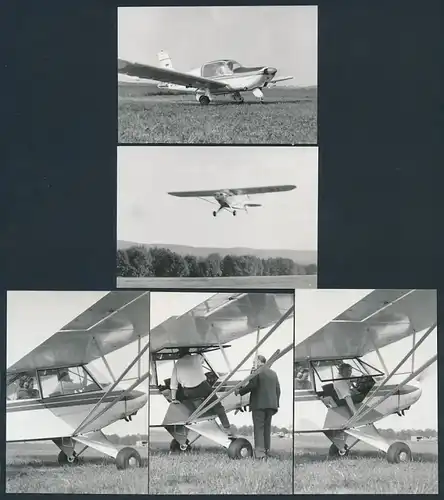 5 Fotografien Flugzeug, Hoch - und Niederdecker Propeller-Flugzeug