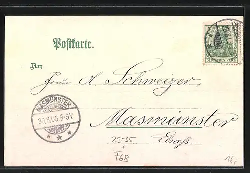 Passepartout-Lithographie Wesserling, Bahnhof, Kaiserl. Postamt, Chateau, Ansichten auf Kleeblatt
