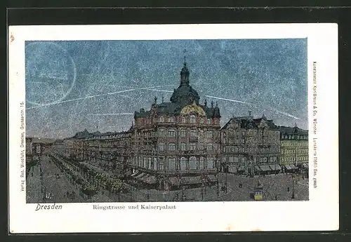 Luna-AK Dresden, Ringstrasse und Kaiserpalast, Strassenbahn