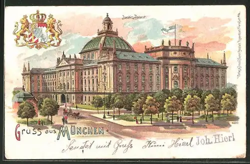 Lithographie München, Blick zum Justiz-Palast