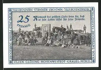 Notgeld Hohenwestedt 1921, 25 Pfennig, Bürger beim der Gedenkstätte