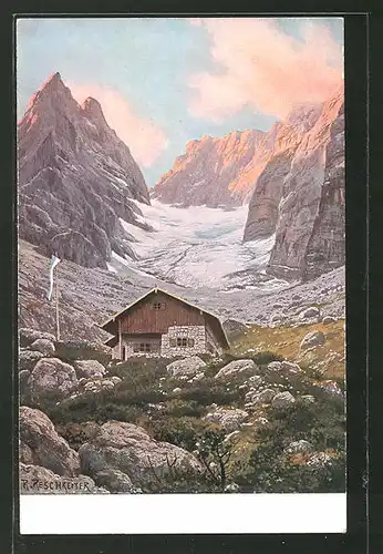 Künstler-AK Rudolf Reschreiter: Blaueishütte am Hochkalter