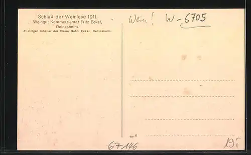AK Deidesheim, Schluss der Weinlese 1911