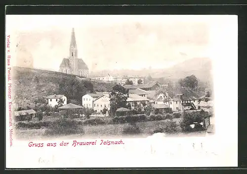 AK Teisnach, Teilansicht mit Brauerei Teisnach und Kirche