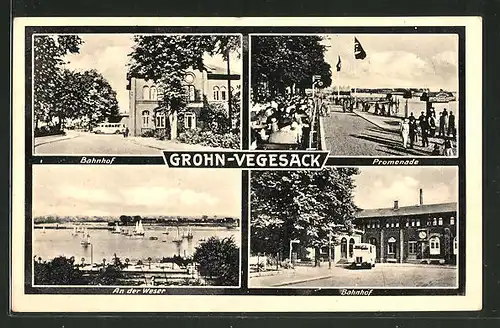 AK Bremen-Grohn-Vegesack, Bahnhof, Weserpartie, Promenade