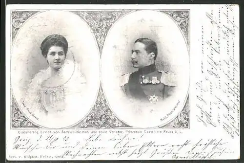AK Grossherzog Ernst von Sachsen-Weimar-Eisenach mit seiner Verlobten Prinzessin Caroline Reuss ä. L.