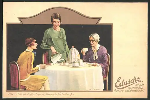 AK Frauen sitzen gemeinsam im Cafe bei einer Tasse "Eduscho"