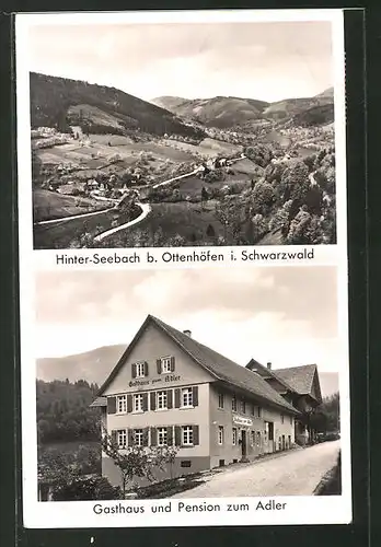 AK Seebach, Gasthaus und Pension zum Adler, Gesamtansicht mit Umland