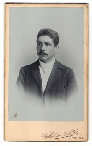 Fotografie Wilhelm Adler, Coburg, Portrait Mann mit Schnauzbart im Anzug
