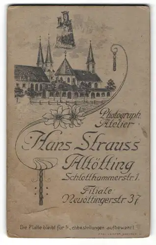 Fotografie Hans Strauss, Altötting, Ansicht Altötting, Kloster & Wallfahrtskirche, rückseitig Portrait