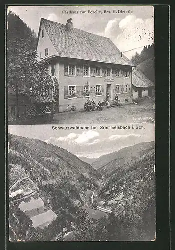 AK Gremmelsbach, Gasthaus zur Forelle, Strecke der Schwarzwaldbahn