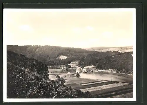 AK Autobahnstrecke Kassel-Göttingen, Blick von der Werratalbrücke auf Stauwerk