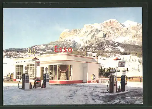 AK Cortina d'Ampezzo, Esso-Tankstelle im Winter